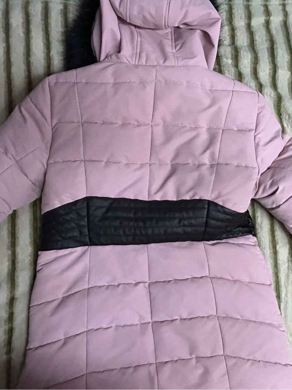 Blush Pink Quilted Coat with Black Fur Trim by Lily Morgan - Picture 3 of 4